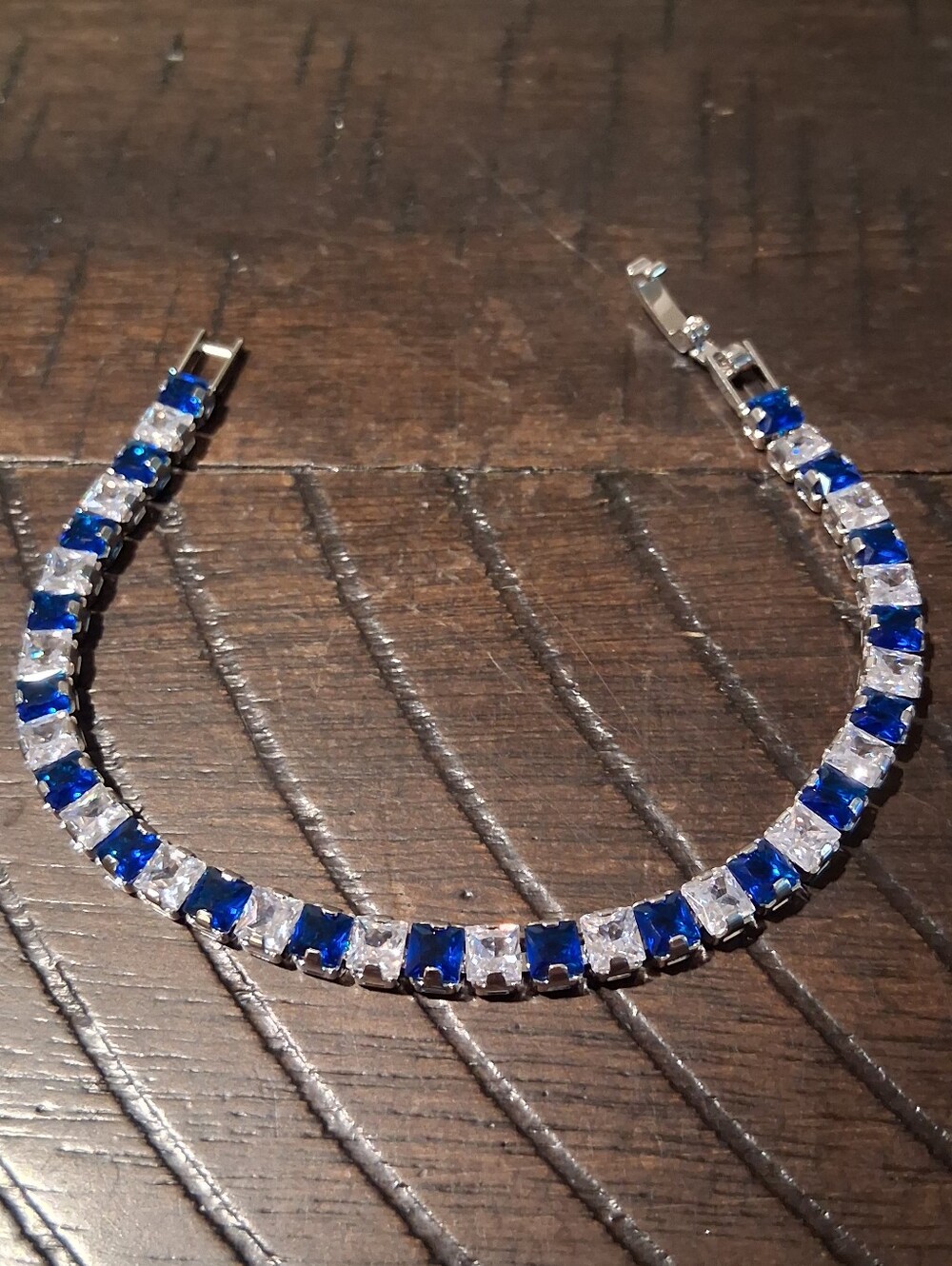 Elegant Blue and Clear Silver Tennis Bracelet - Women's Jewelry